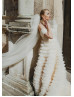 Off Shoulder Champagne Tulle Ruffled Luxurious Wedding Dress